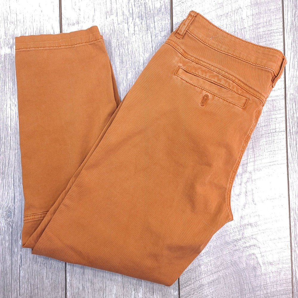 Prana Janessa Pants Women 10 Orange Stretch Organic Cotton Slim Fit Tapered Leg